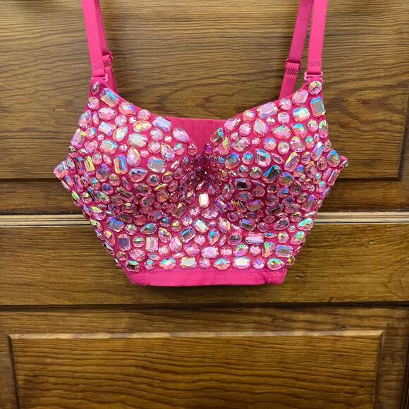 Women's XS Bustier Crop Corset Top Push up Rhinestone Detachable Straps - Picture 14 of 15